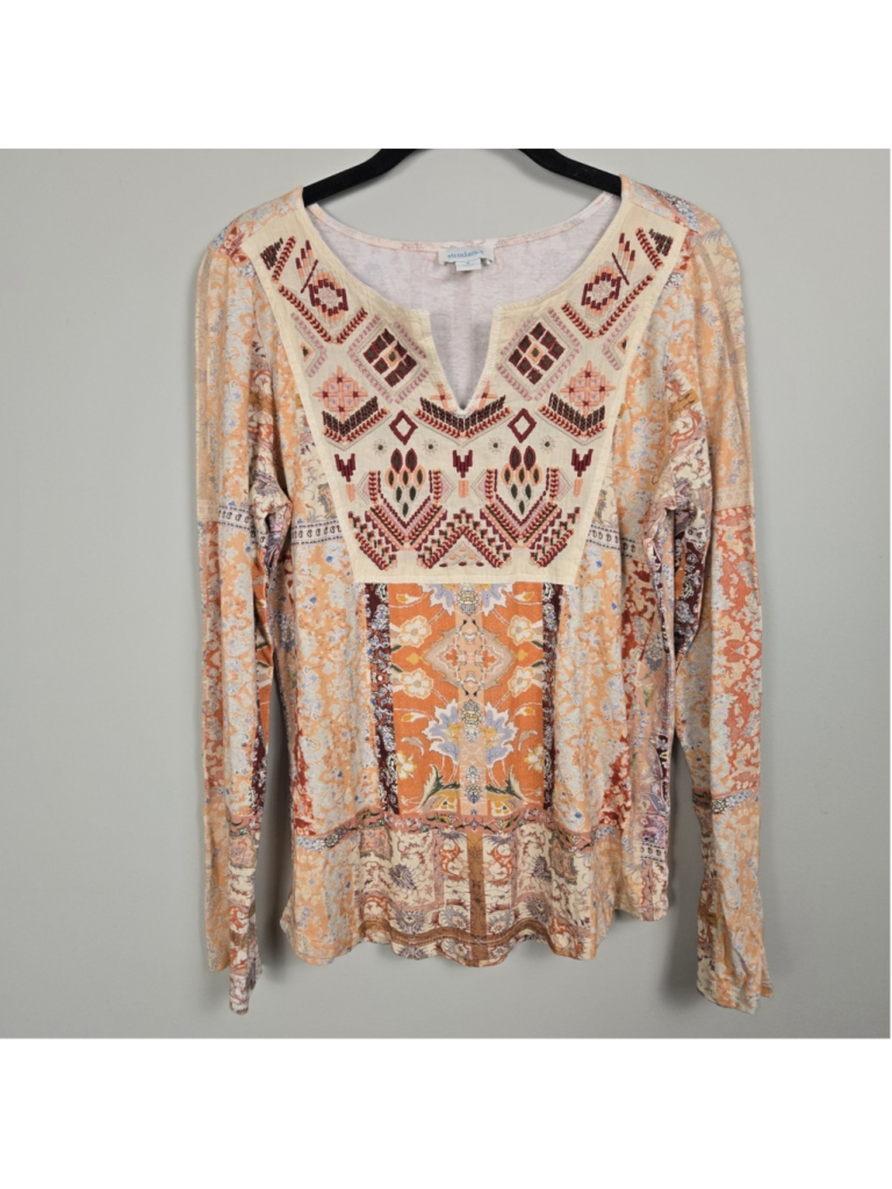 Sundance Womens Embroidered Patchwork Western Boho Top Size Small Artsy Indie